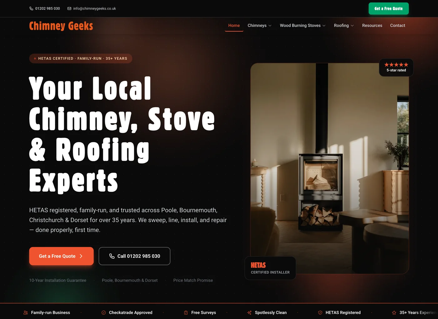 Chimney Geeks website after