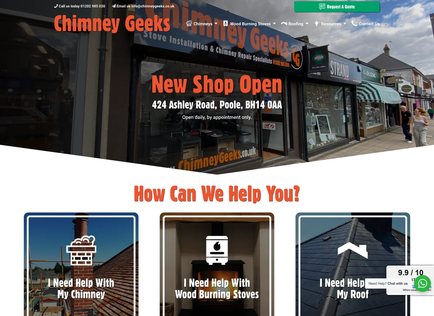 Chimney Geeks website before