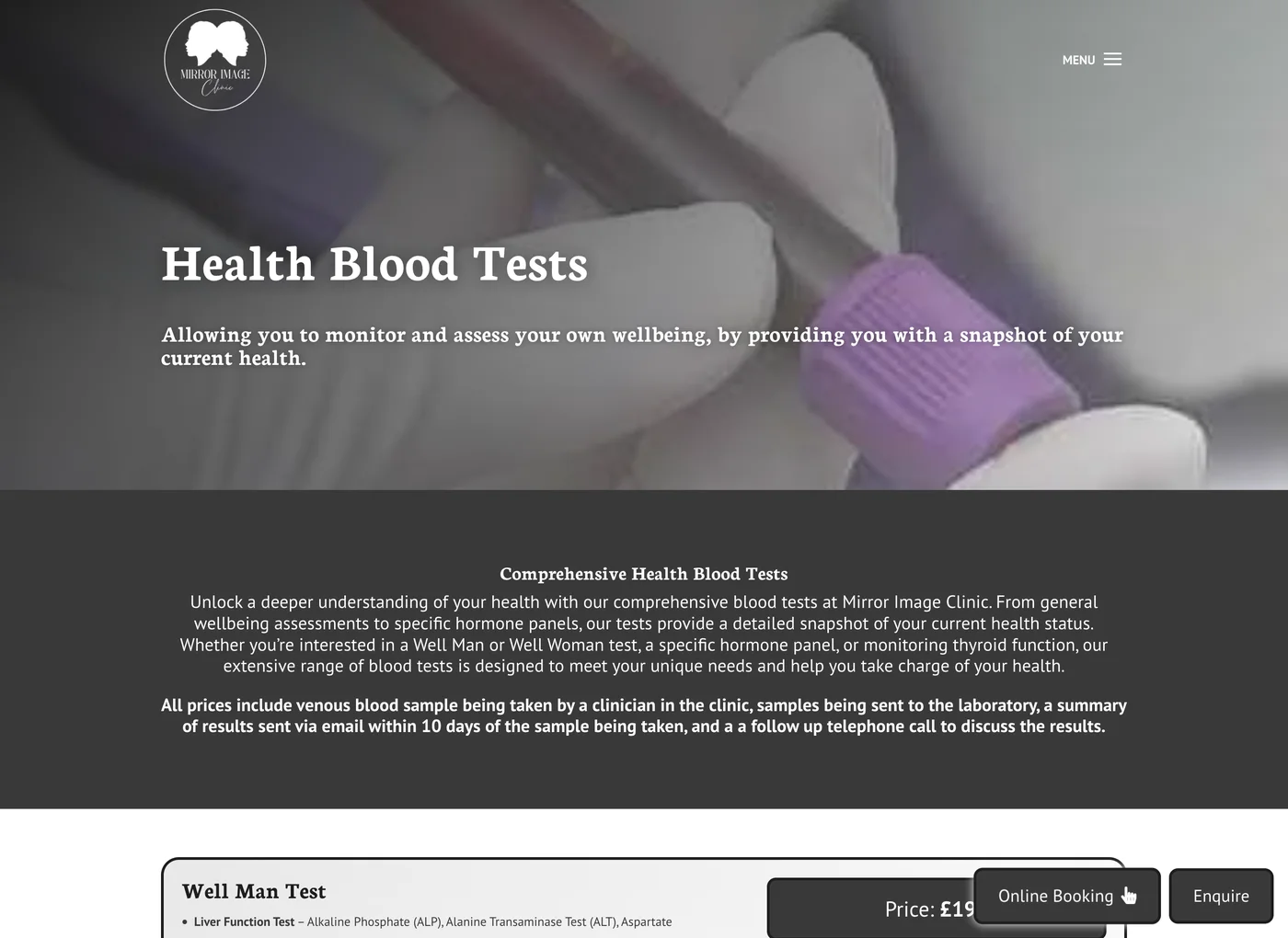 Mirror Image Clinic website before